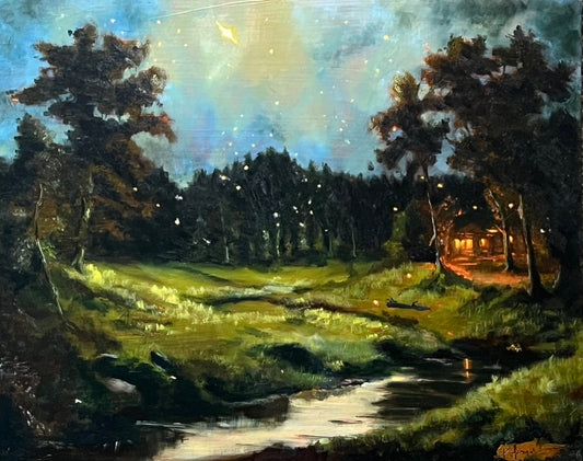 Serene Landscape Painting, oil on canvas board 16x20 (original painting, framed)